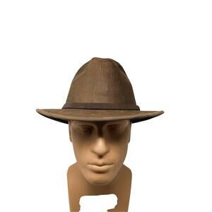 Adventure Bound Brown Leather Outback Hat USA Made Snap Brim Vents Hip Large L